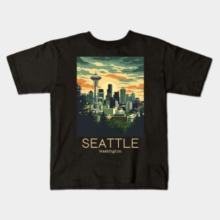 A Vintage Travel Illustration of Seattle - Washington - US Kids T-Shirt